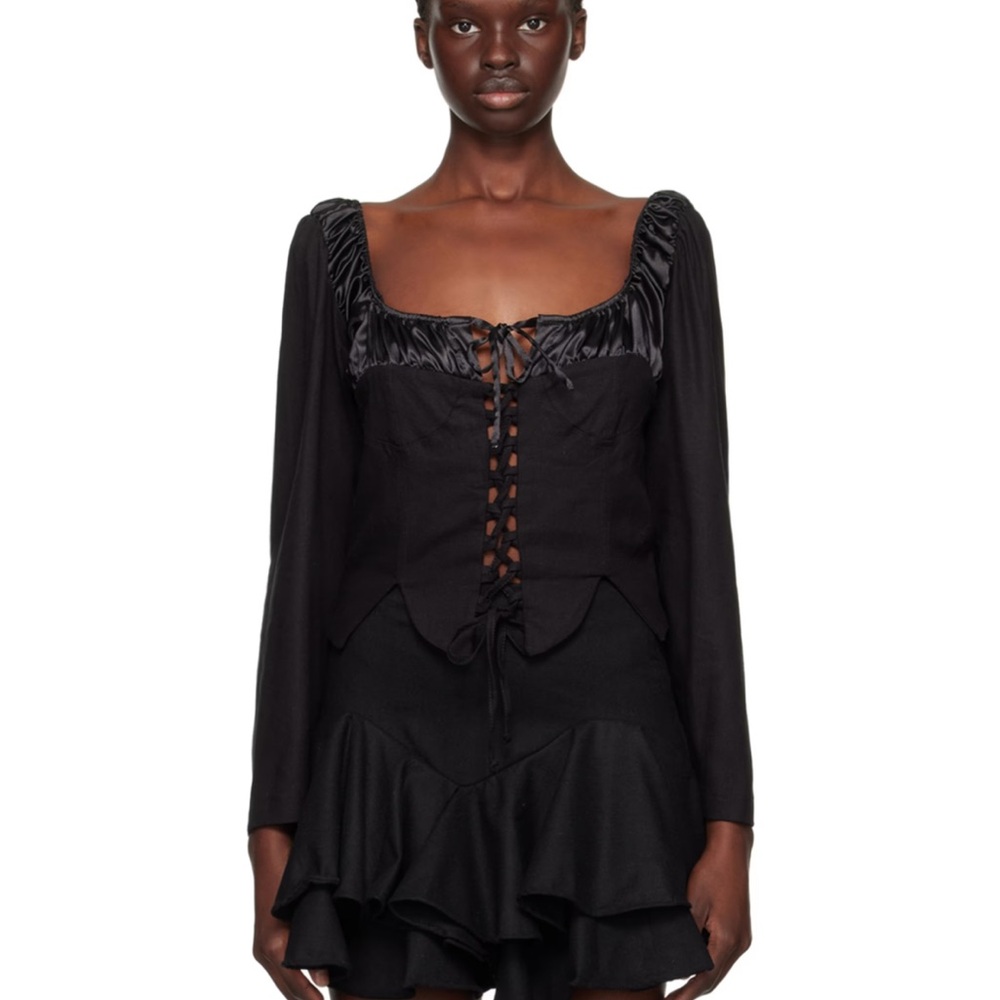 TACH Black Lace-Up Blouse